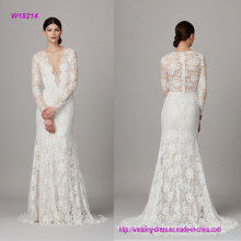 Long Sleeve V Neck Lace Wedding Dress